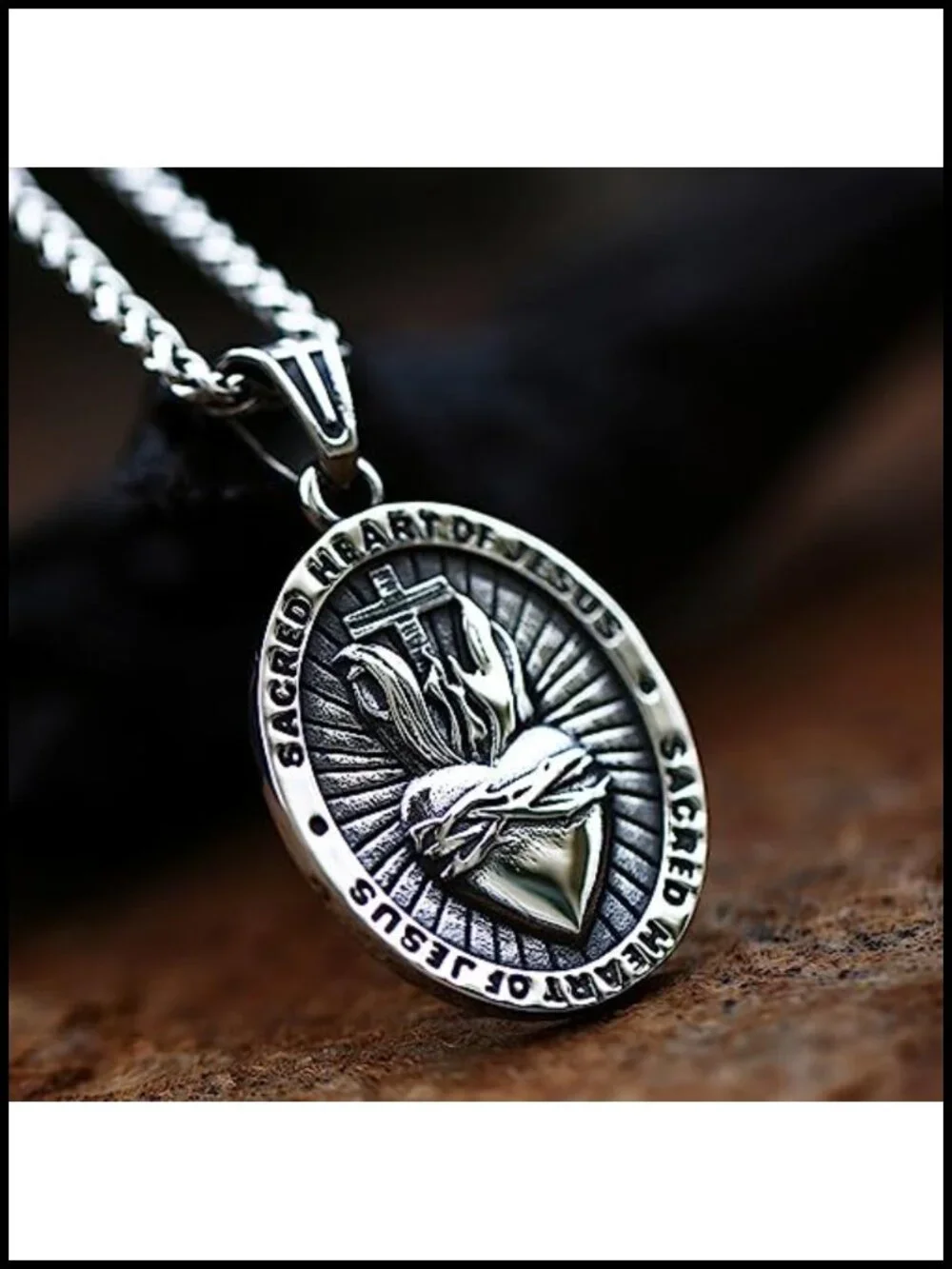 Stainless Steel Sacred Heart of Jesus Necklace Religious Pendant